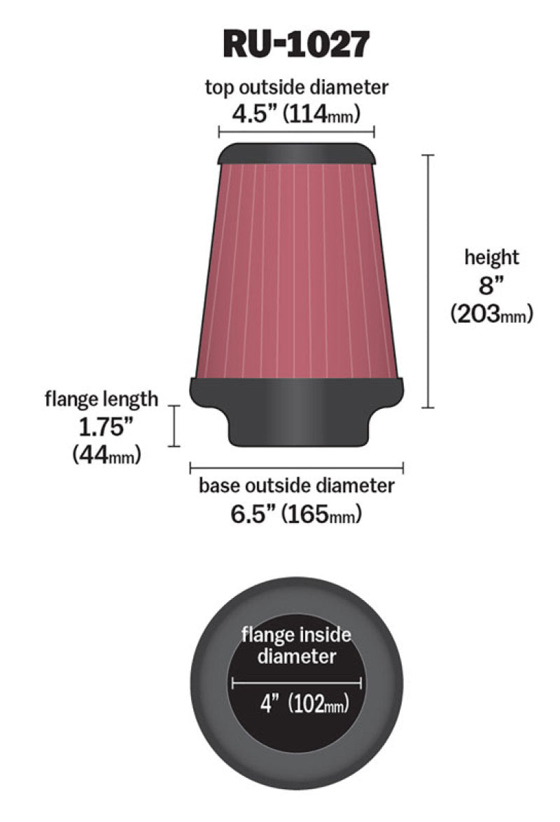 K&N Universal Clamp-On Air Filter 4in FLG / 6-1/2in B / 4-1/2in T / 8in H - Blais Performance Parts