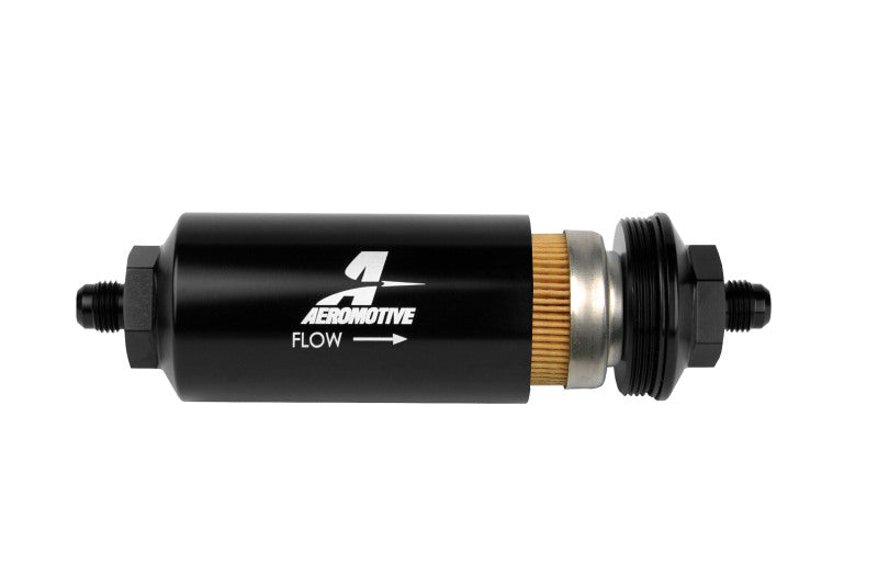 Aeromotive In-Line Filter - (AN-6 Male) 10 Micron Fabric Element Bright Dip Black Finish - Blais Performance Parts