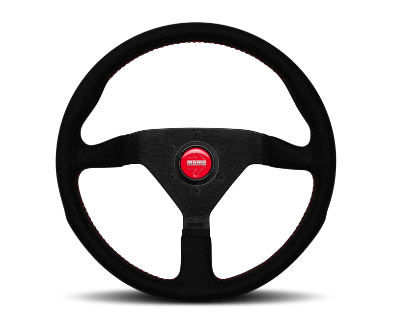 Momo Montecarlo Alcantara Steering Wheel 320 mm - Black/Red Stitch/Black Spokes - Blais Performance Parts