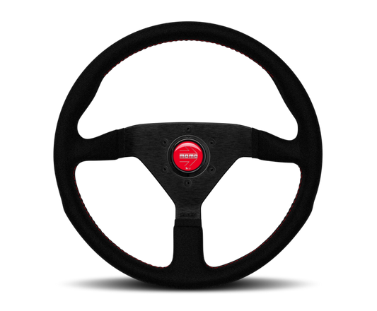 Momo Montecarlo Alcantara Steering Wheel 320 mm - Black/Red Stitch/Black Spokes - Blais Performance Parts