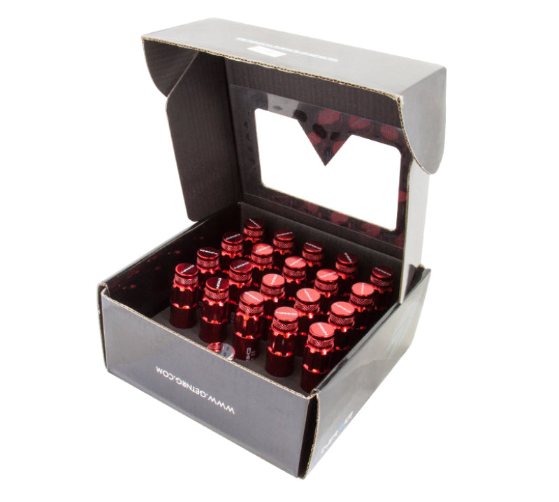 NRG 700 Series M12 X 1.5 Steel Lug Nut w/Dust Cap Cover Set 21 Pc w/Locks & Lock Socket - Red - Blais Performance Parts