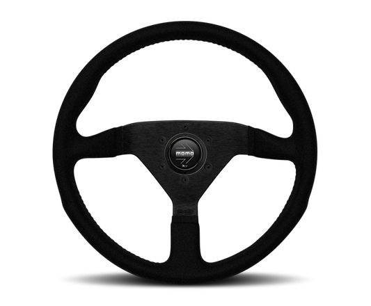 Momo Montecarlo Alcantara Steering Wheel 320 mm - Black/Black Stitch/Black Spokes - Blais Performance Parts