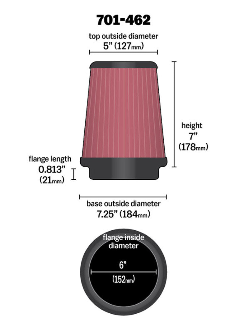 Airaid Universal Air Filter - Cone 6 x 7-1/4 x 5 x 7 - Blais Performance Parts