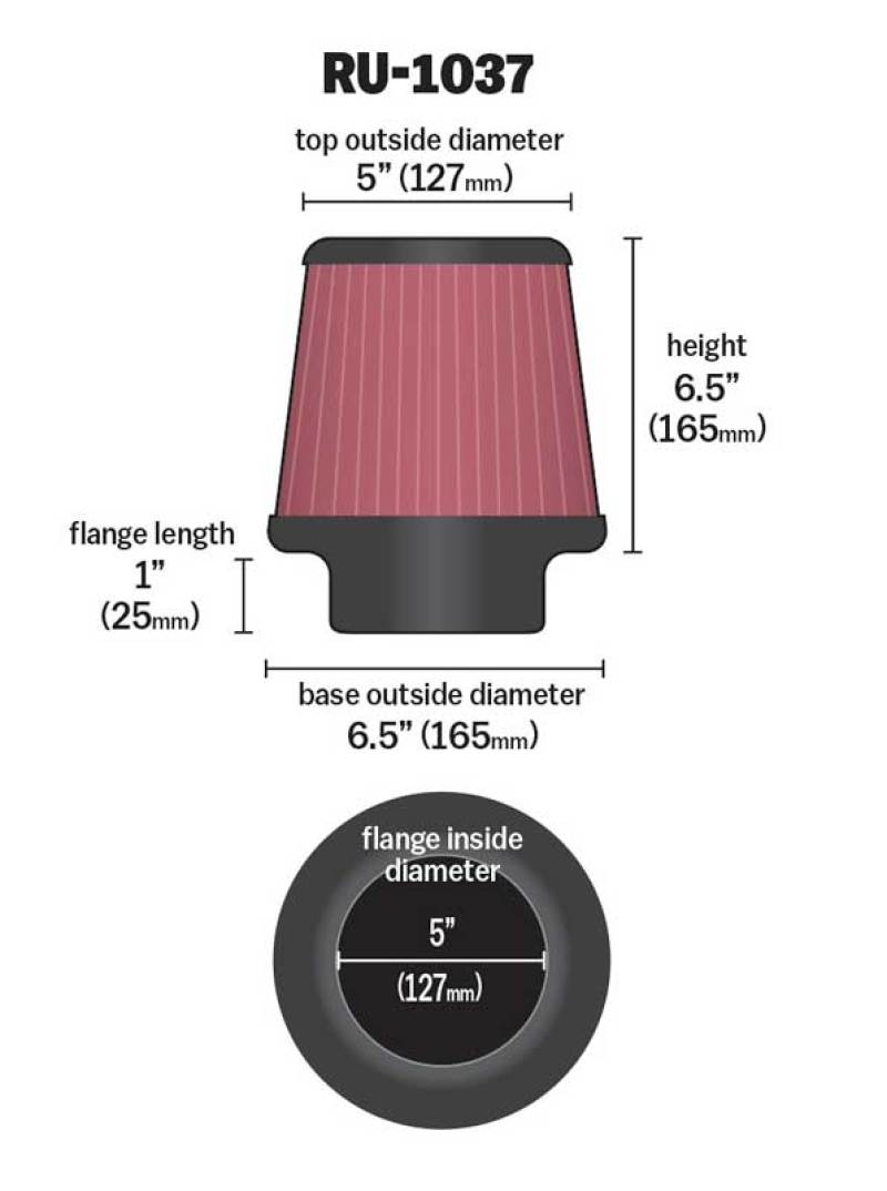 K&N Universal Clamp-On Air Filter 5in FLG / 6-1/2in B / 5in T / 6-1/2in H - Blais Performance Parts