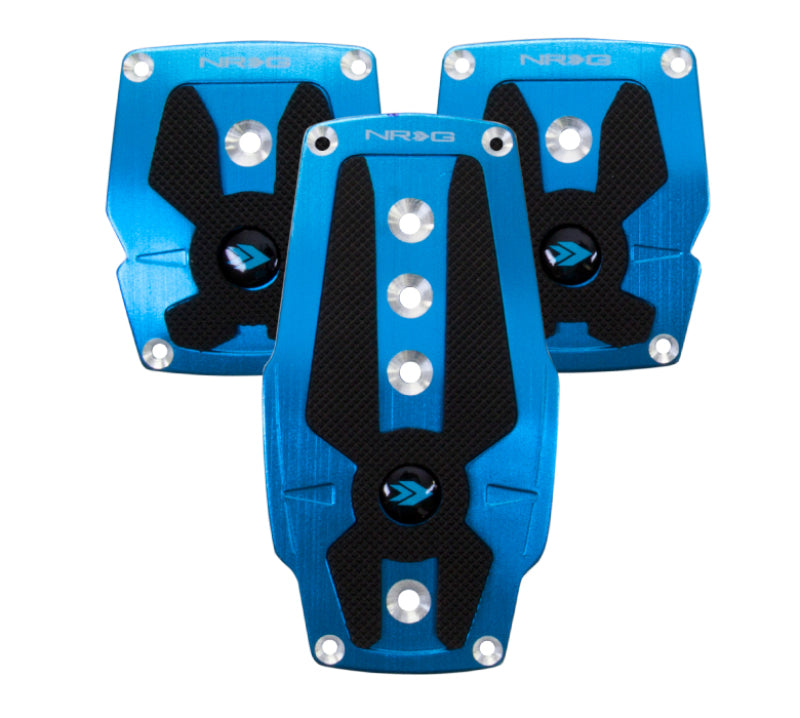 NRG Brushed Aluminum Sport Pedal M/T - Blue w/Black Rubber Inserts - Blais Performance Parts