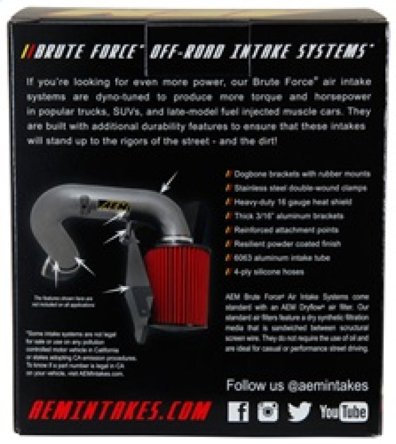 AEM Brute Force Dryflow Air Filter - Conical 6in Base OD / 5.125in Top OD / 5.25in Height - Blais Performance Parts