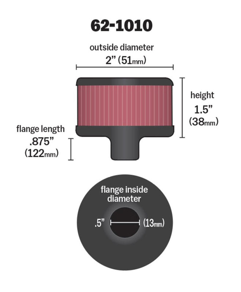 K&N Steel Base Crankcase Vent Filter .5in Vent OD x 2in OD x 1.5in Height - Blais Performance Parts