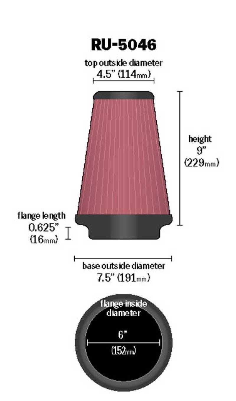 K&N Universal Clamp-On Air Filter 6in FLG / 7-1/2in B / 4-1/2in T / 9in H - Blais Performance Parts