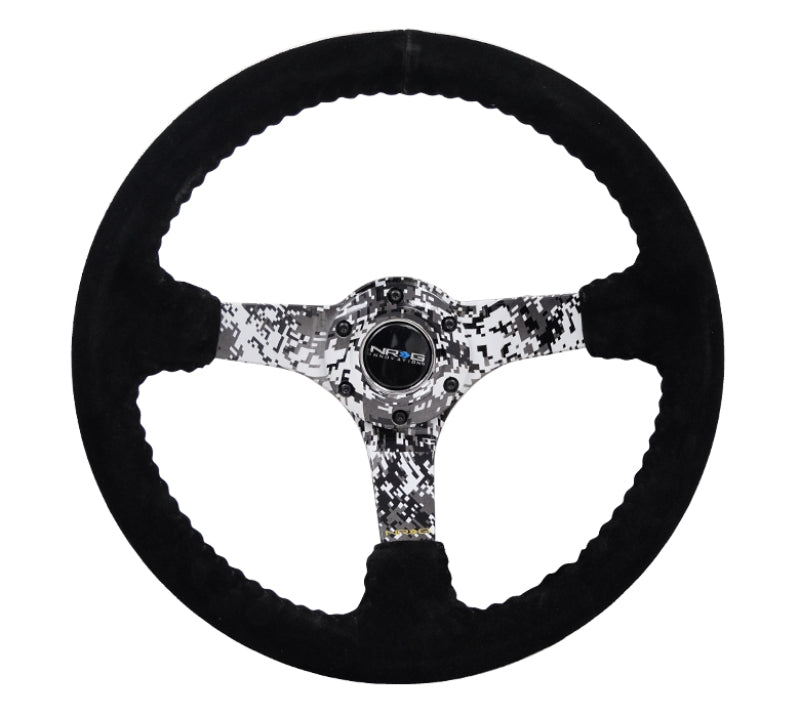 NRG Reinforced Steering Wheel (350mm / 3in. Deep) Blk Suede w/Hydrodipped Digi-Camo Spokes - Blais Performance Parts