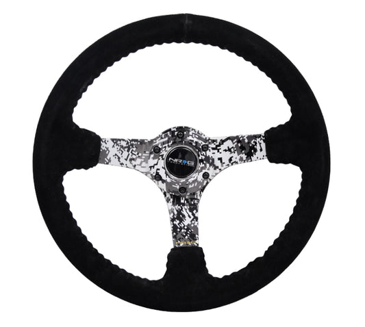 NRG Reinforced Steering Wheel (350mm / 3in. Deep) Blk Suede w/Hydrodipped Digi-Camo Spokes - Blais Performance Parts