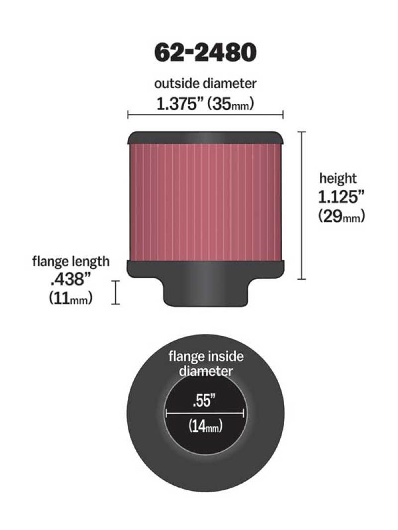 K&N Rubber Base Crankcase Vent Filter - 0.55in Flange ID 1.375in OD 1.125in Height - Blais Performance Parts