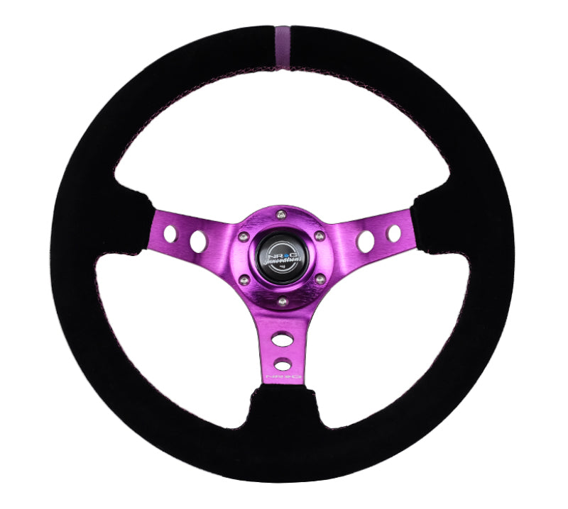 NRG Reinforced Steering Wheel (350mm / 3in. Deep) Black Suede w/Purple Center & Purple Stitching - Blais Performance Parts