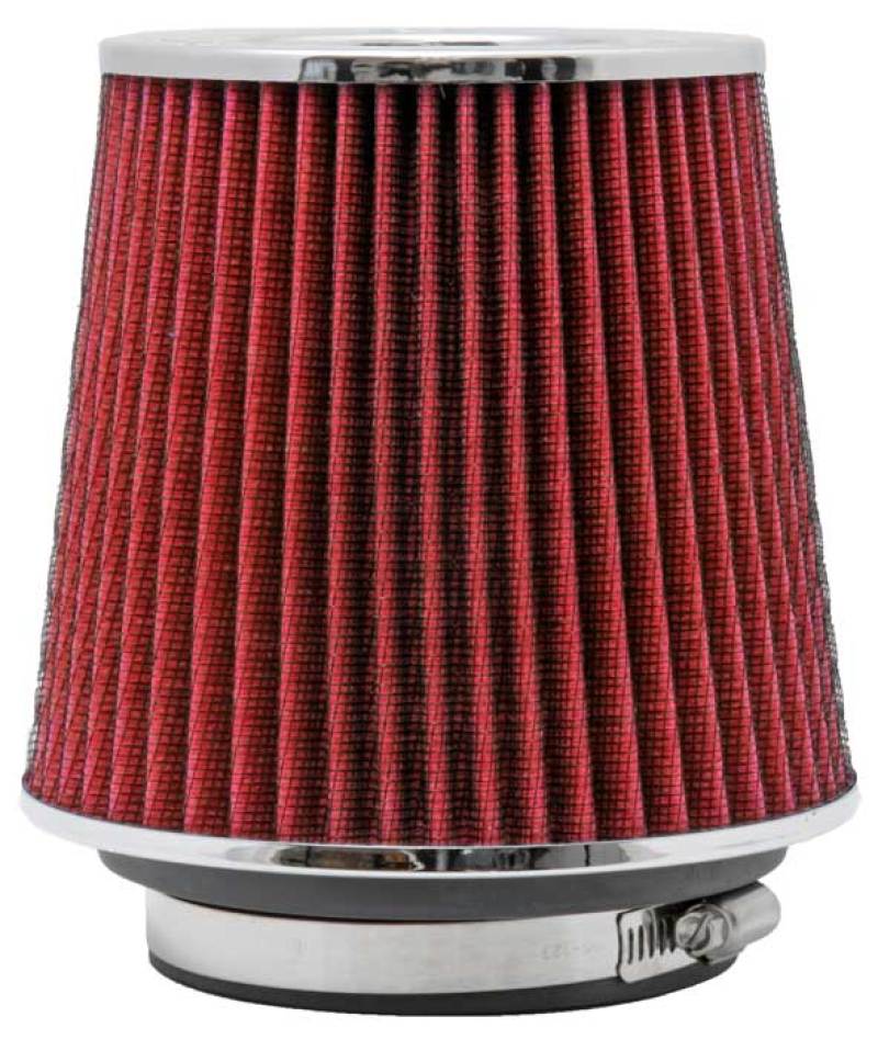 K&N Universal Air Filter Chrome Round Tapered Red - 4in Flange ID x 1.125in Flange Length x 5.5in H - Blais Performance Parts