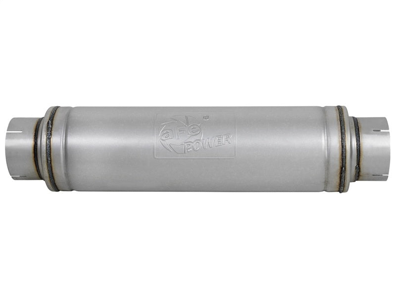 aFe ATLAS Aluminized Steel Muffler 5in Center/Center 24in L x 7in Diameter - Round Body - Blais Performance Parts