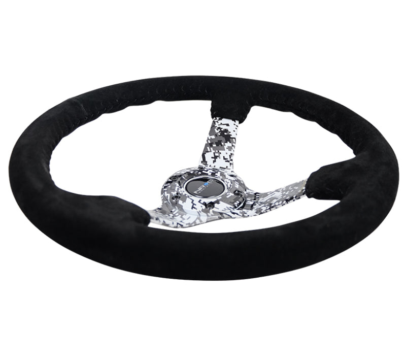 NRG Reinforced Steering Wheel (350mm / 3in. Deep) Blk Suede w/Hydrodipped Digi-Camo Spokes - Blais Performance Parts