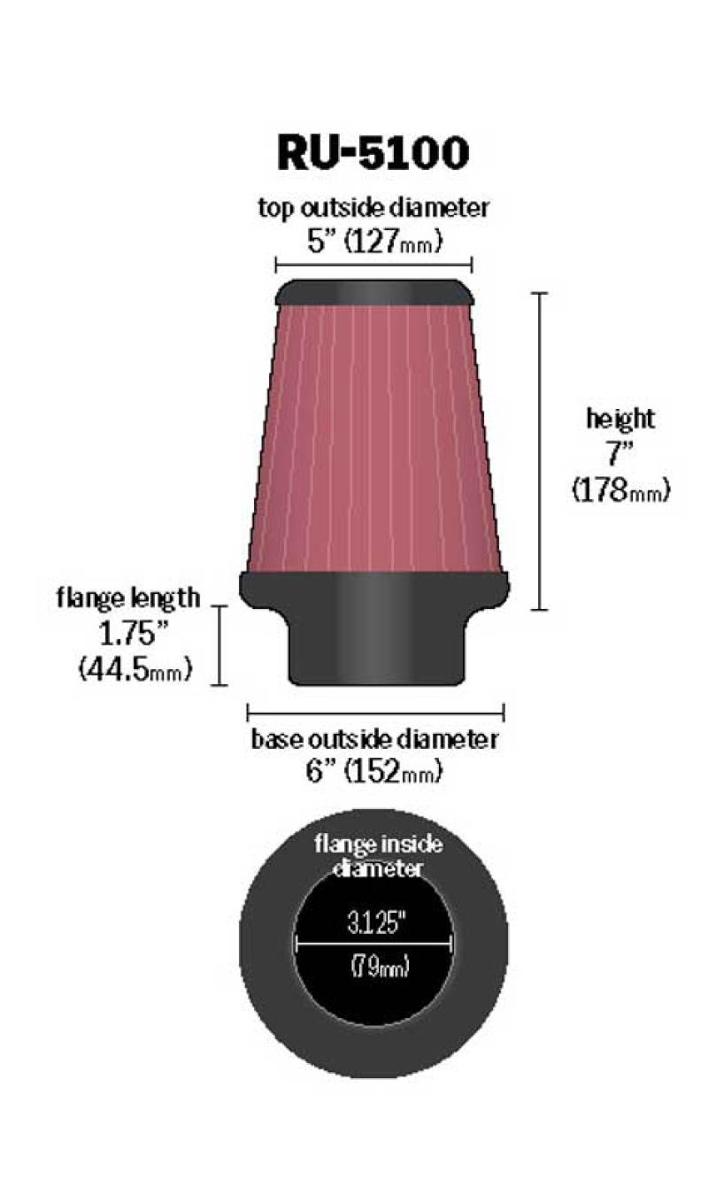 K&N Universal Clamp-On Air Filter 3-1/8in FLG / 6in B / 5in T / 7in H - Blais Performance Parts