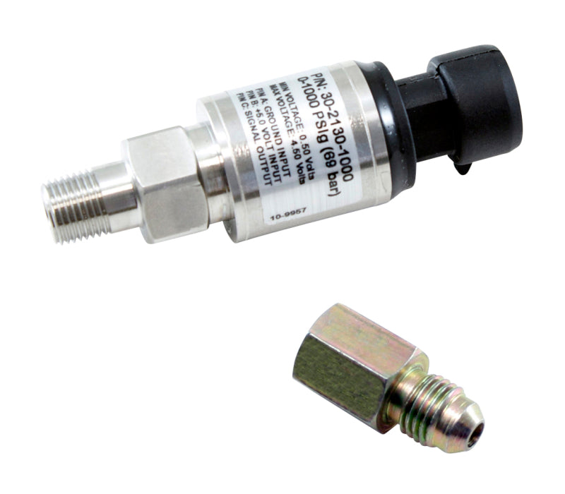 AEM 1000 PSIg Stainless Sensor Kit - 1/8in NPT Male Thread to -4 Adapter - Blais Performance Parts