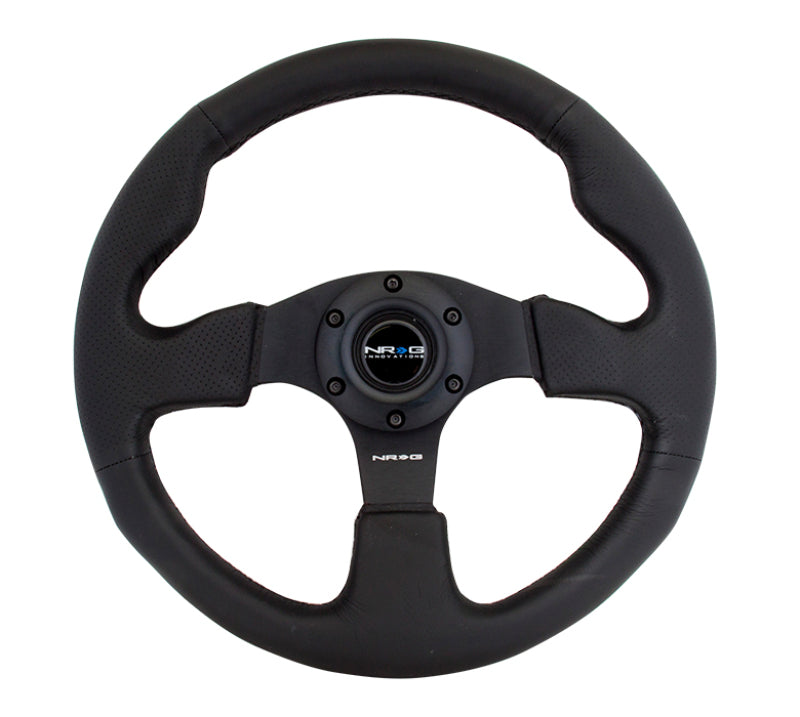 NRG Reinforced Steering Wheel (320mm) Black Leather w/Black Stitching - Blais Performance Parts