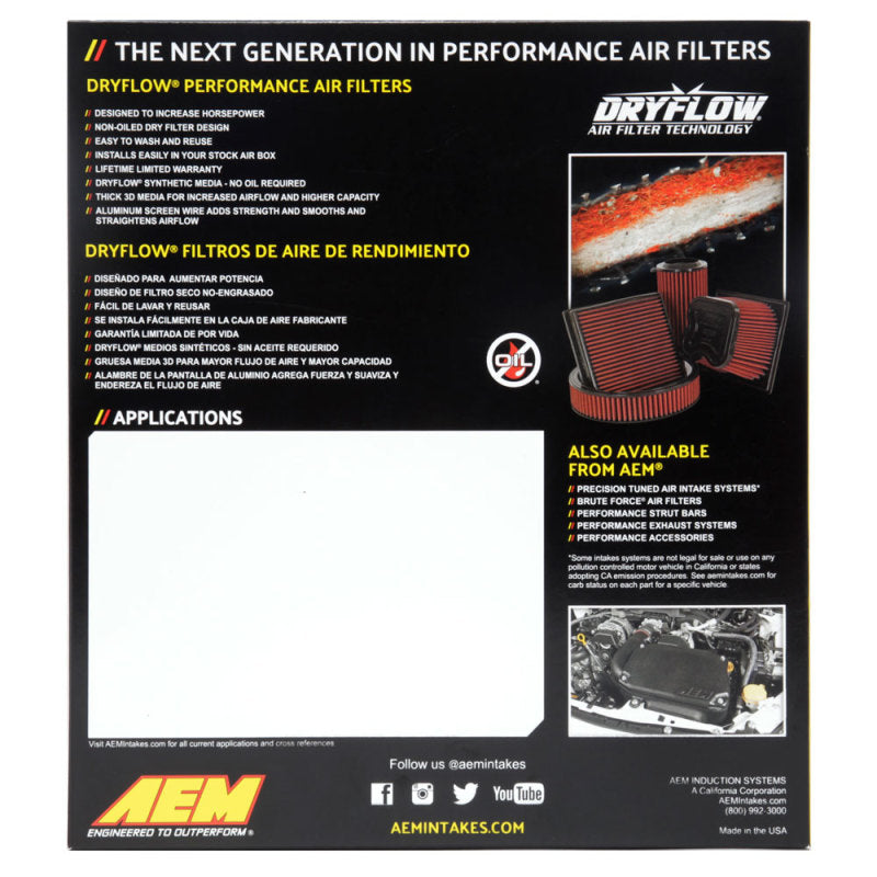 AEM 19-20 Subaru WRX STI 2.5L DryFlow Air Filter - Blais Performance Parts