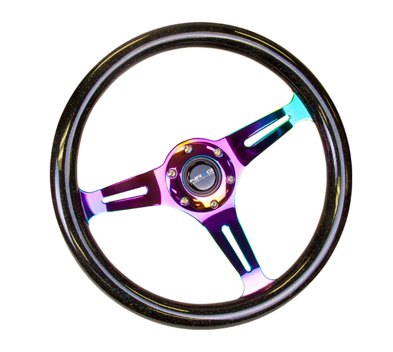 NRG Classic Wood Grain Steering Wheel (350mm) Black Sparkle/Galaxy Color w/Neochrome 3-Spoke - Blais Performance Parts