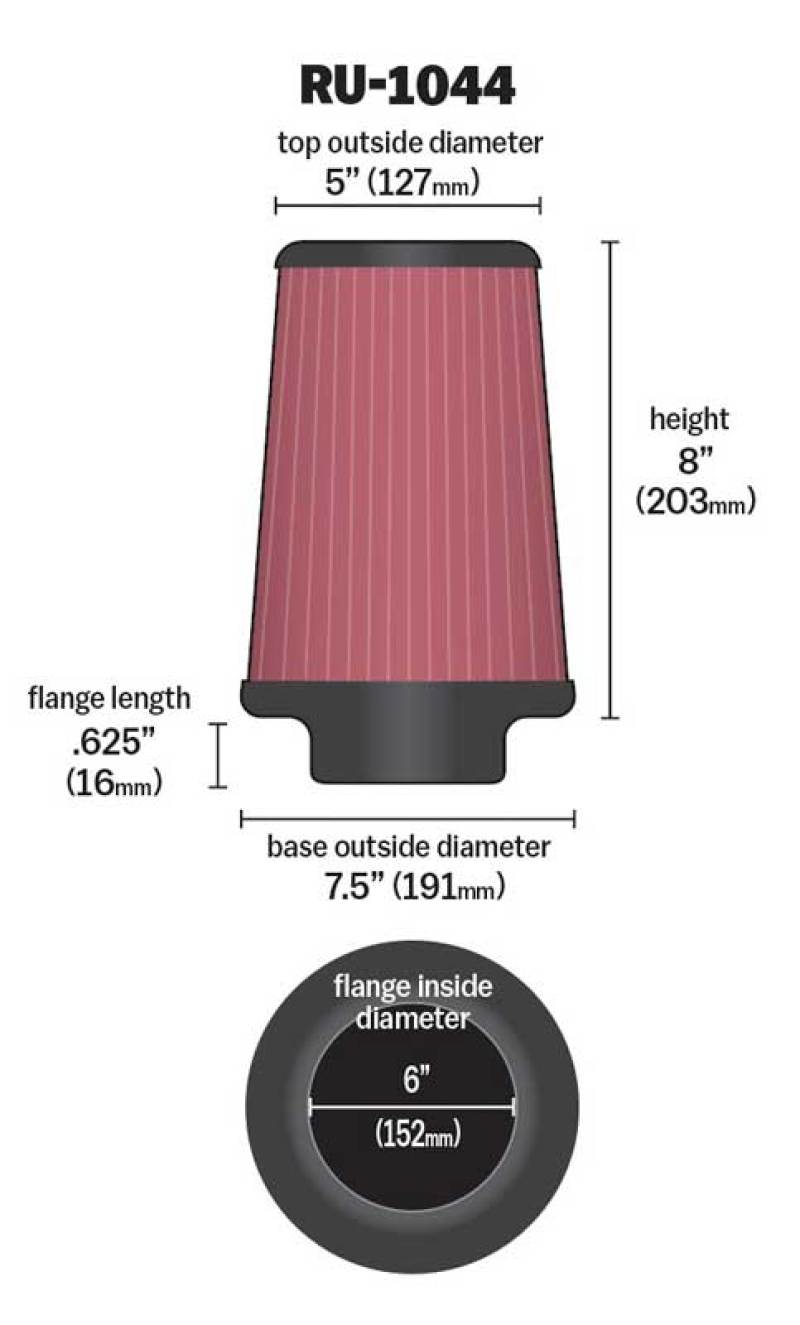 K&N Universal Clamp-On Air Filter 6in FLG / 7-1/2in B / 5in T / 8in H - Blais Performance Parts