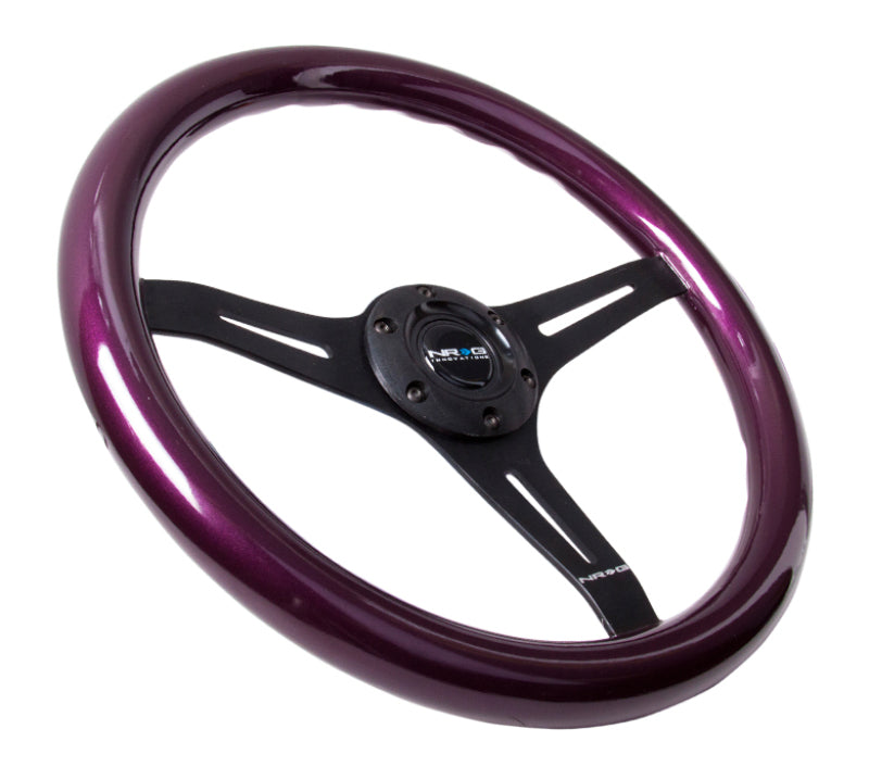 NRG Classic Wood Grain Steering Wheel (350mm) Purple Pearl/Flake Paint w/Black 3-Spoke Center - Blais Performance Parts