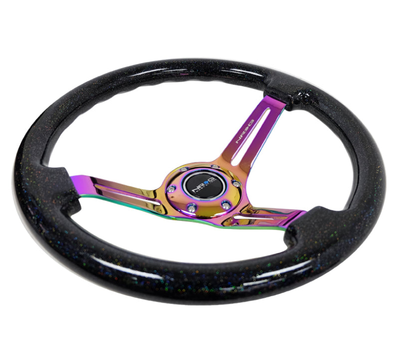 NRG Reinforced Steering Wheel (350mm / 3in. Deep) Blk Multi Color Flake w/ Neochrome Center Mark - Blais Performance Parts