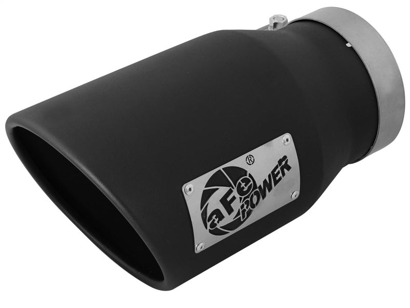 aFe MACHForce XP 5in 304 Stainless Steel Exhaust Tip 5 In x 7 Out x 12L in Bolt On Right - Black - Blais Performance Parts