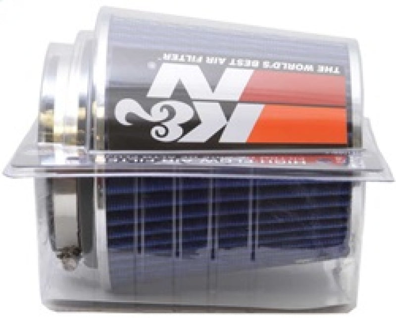 K&N Universal Air Filter Chrome Round Tapered Blue - 4in Flange ID x 1.125in Flange Length x 5.5in H - Blais Performance Parts