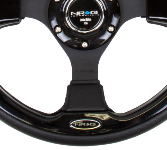 NRG Reinforced Steering Wheel (320mm) Blk w/Gloss Black Trim - Blais Performance Parts