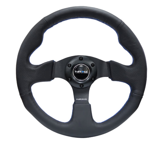 NRG Reinforced Steering Wheel (320mm) Black Leather w/Blue Stitching - Blais Performance Parts