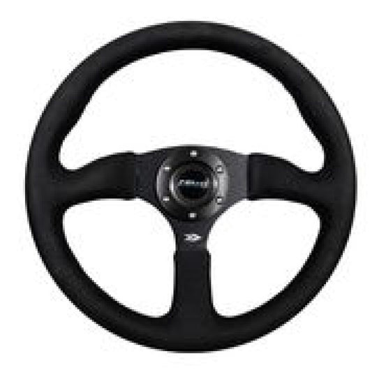 NRG Reinforced Steering Wheel (350mm / 2.5in. Deep)Blk Alcantara Comfort Grip w/4mm Matte Blk Spokes - Blais Performance Parts