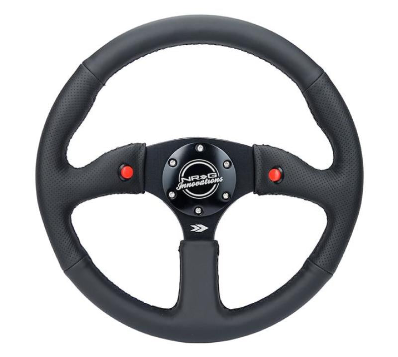 NRG Reinforced Steering Wheel (350mm/ 2.5in. Deep) Sport Leather Racing/ 4mm Matte Black Spoke - Blais Performance Parts