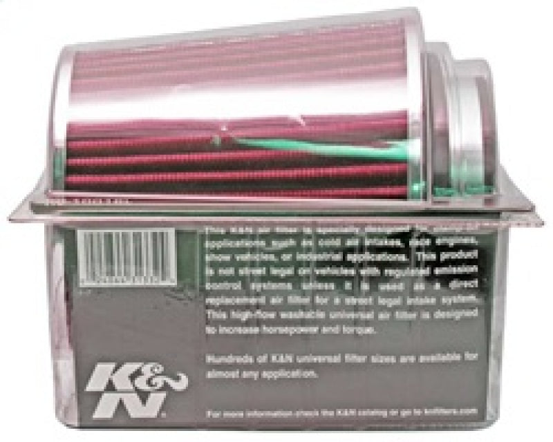 K&N Universal Air Filter Chrome Round Tapered Red - 4in Flange ID x 1.125in Flange Length x 5.5in H - Blais Performance Parts