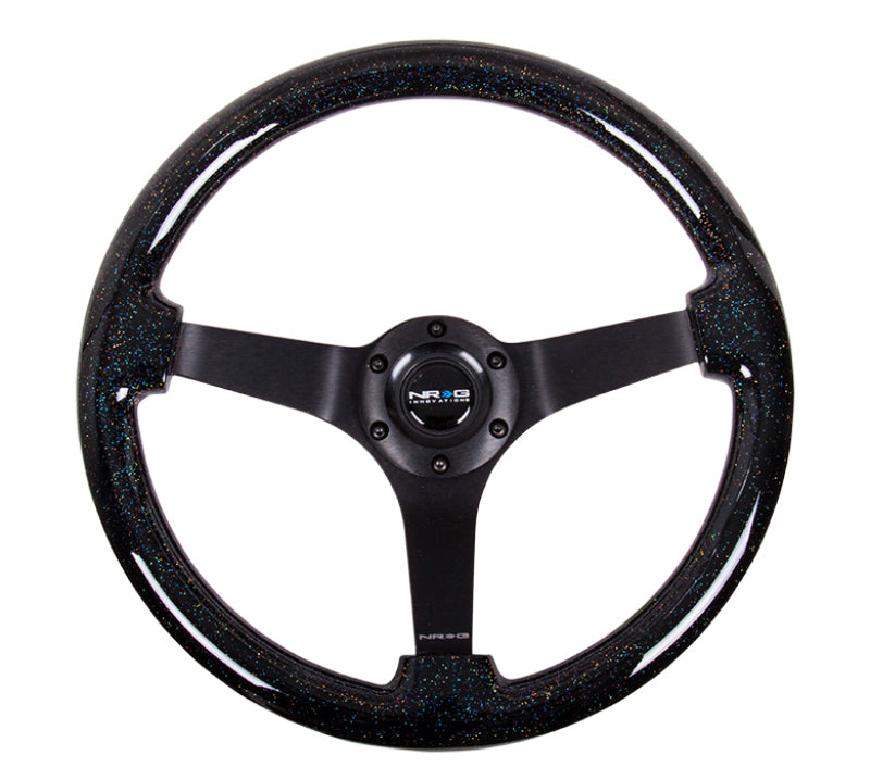 NRG Reinforced Steering Wheel (350mm / 3in Deep) Classic Blk Sparkle Wood Grain w/Blk 3-Spoke Center - Blais Performance Parts