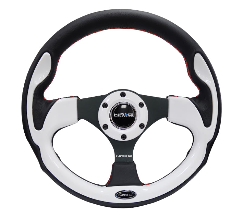 NRG Reinforced Steering Wheel (320mm) Blk w/White Trim & 4mm 3-Spoke - Blais Performance Parts