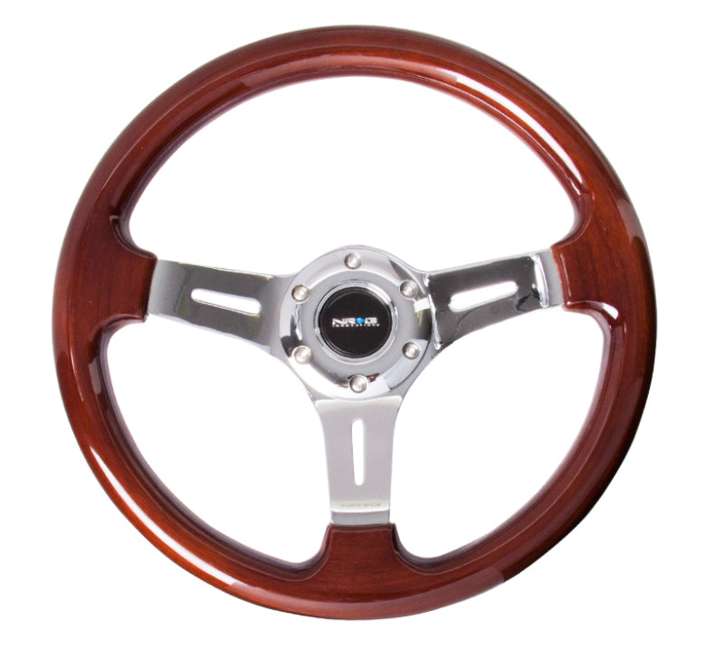 NRG Classic Wood Grain Steering Wheel (330mm) Wood Grain w/Chrome 3-Spoke Center - Blais Performance Parts