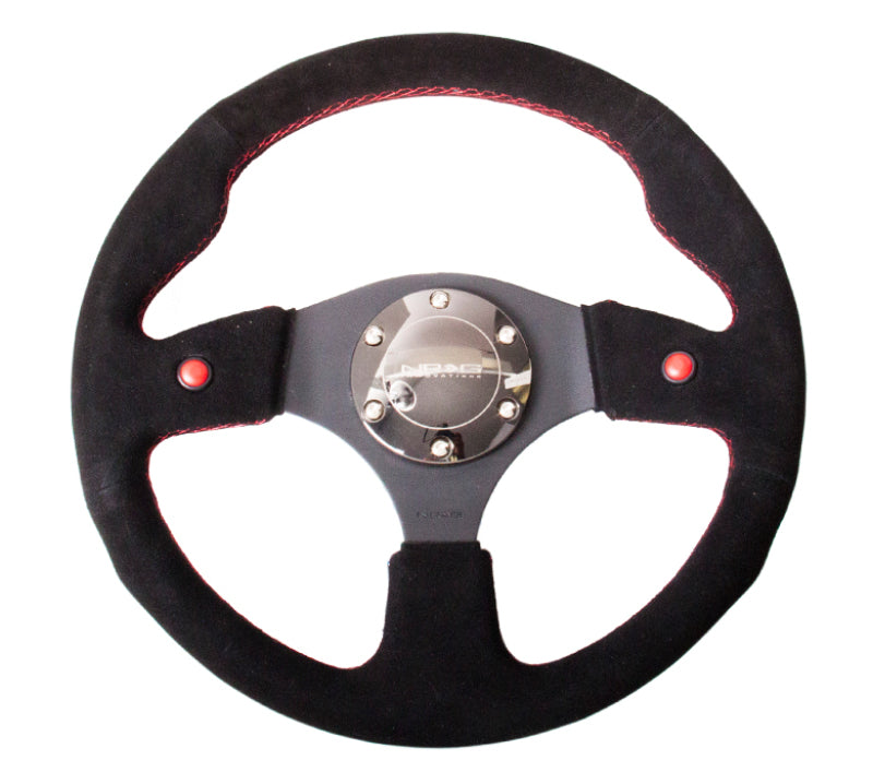 NRG Reinforced Steering Wheel (320mm) Blk Suede w/Dual Buttons - Blais Performance Parts