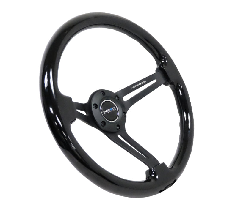 NRG Reinforced Steering Wheel (350mm / 3in. Deep) Blk Wood w/Blk Matte Spoke/Black Center Mark - Blais Performance Parts