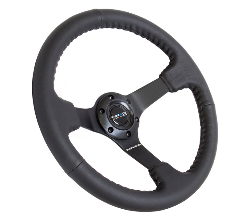 NRG Reinforced Steering Wheel (350mm / 3in. Deep) Bk Leather w/Bk BBall Stitch (Odi Bakchis Edition) - Blais Performance Parts