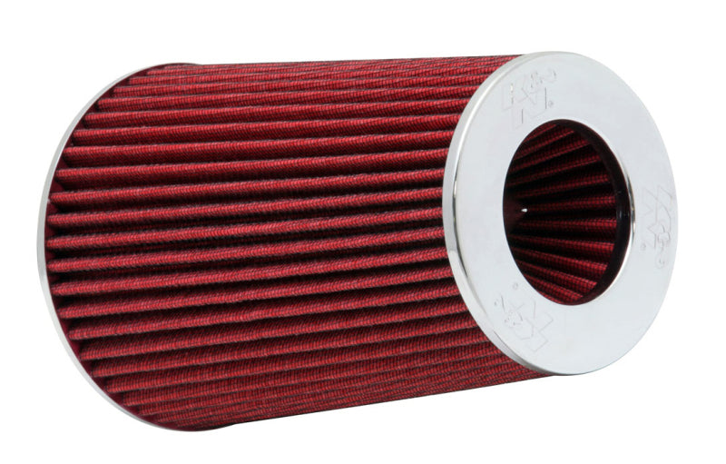 K&N Universal Air Filter Chrome Round Tapered Red - 4in Flange ID x 1.125in Flange Length x 9.5in H - Blais Performance Parts