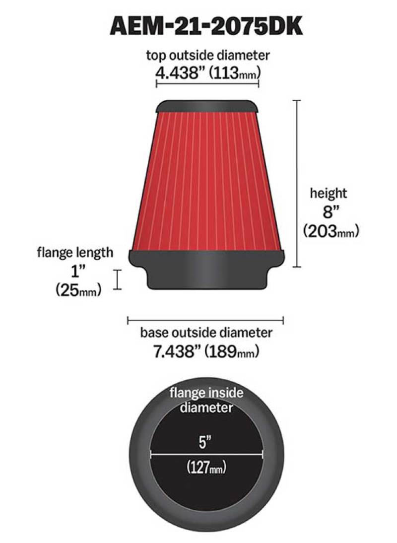 AEM 5in Dryflow Air Filter with 8in Element - Blais Performance Parts