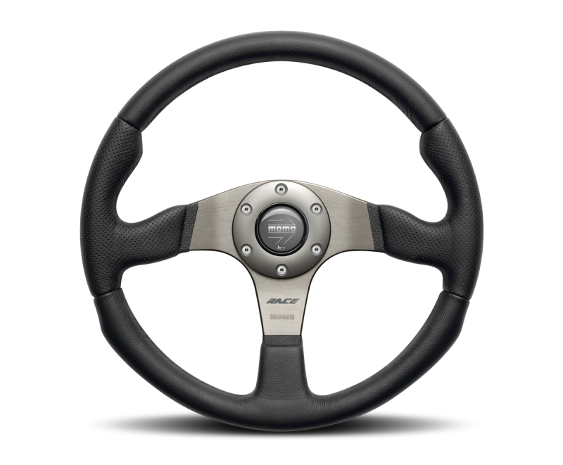 Momo Race Steering Wheel 350 mm - Black Leather/Anth Spokes - Blais Performance Parts