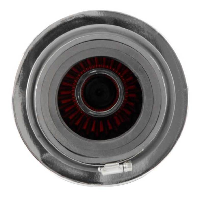 K&N Universal Air Filter Chrome Round Tapered Red - 4in Flange ID x 1.125in Flange Length x 9.5in H - Blais Performance Parts