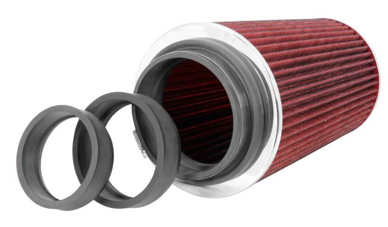 K&N Universal Air Filter Chrome Round Tapered Red - 4in Flange ID x 1.125in Flange Length x 9.5in H - Blais Performance Parts