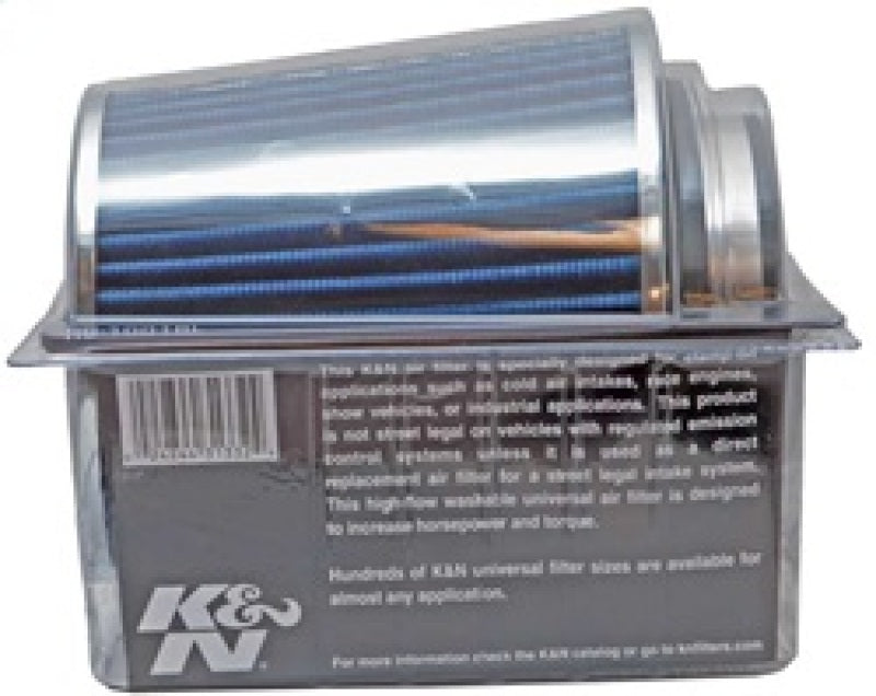 K&N Universal Air Filter Chrome Round Tapered Blue - 4in Flange ID x 1.125in Flange Length x 5.5in H - Blais Performance Parts