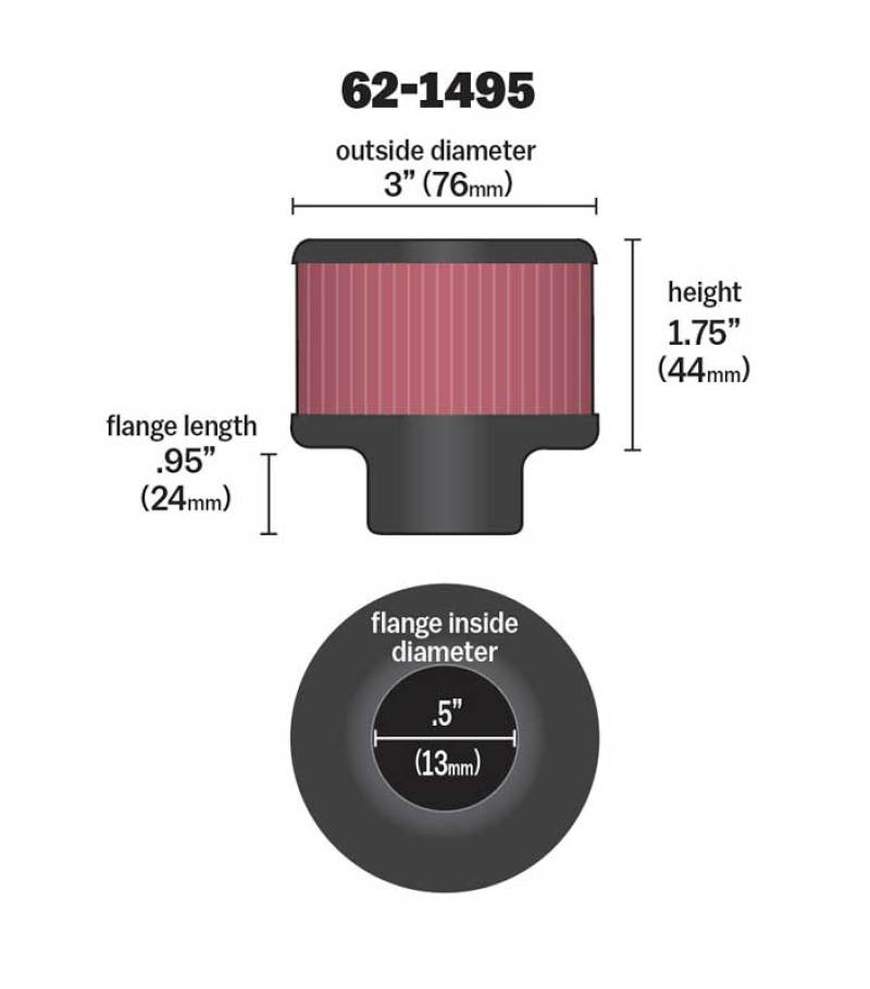 K&N .5in Flange ID x 3in OD x 3.25in H Rubber Base Crankcase Vent Filter - Blais Performance Parts