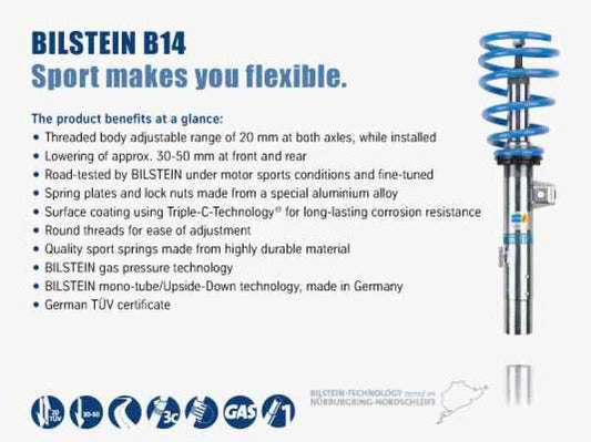 Bilstein B14 Audi S4 (8E) K4 Performance Suspension System (May Req. OE 8E0412377C) - Blais Performance Parts