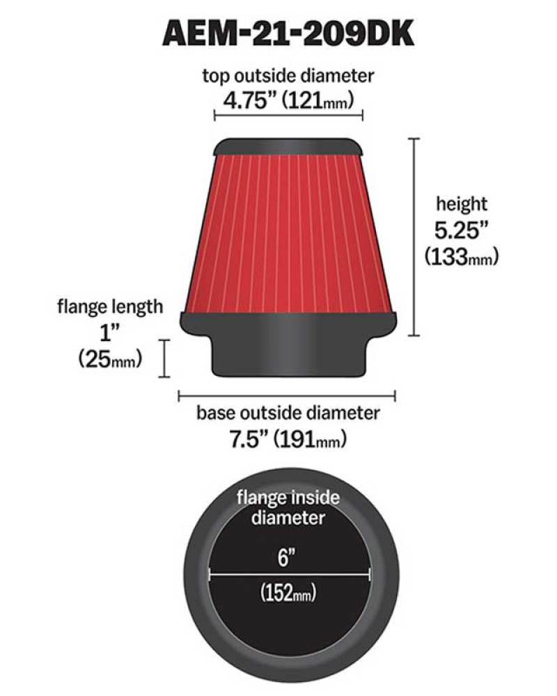 AEM 6 inch x 5 inch DryFlow Conical Air Filter - Blais Performance Parts