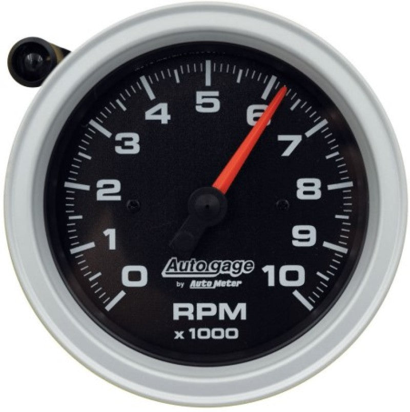 AutoMeter Tachometer Gauge 10K RPM 3 3/4in Pedestal w/Ext. Shift-Light - Black Dial/Black Case - Blais Performance Parts